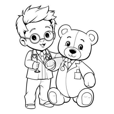 Téléchargez les illustrations : Docteur avec ours en peluche et stéthoscope - Livre à colorier - en licence libre de droit