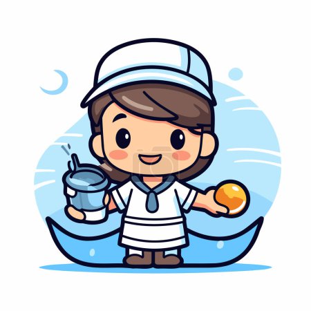 Ilustración de Lindo chico en un barco con helado. Ilustración vectorial. - Imagen libre de derechos