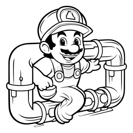 Illustration for Plumber - Black and White Cartoon Illustration. Vector. Coloring Book - Royalty Free Image