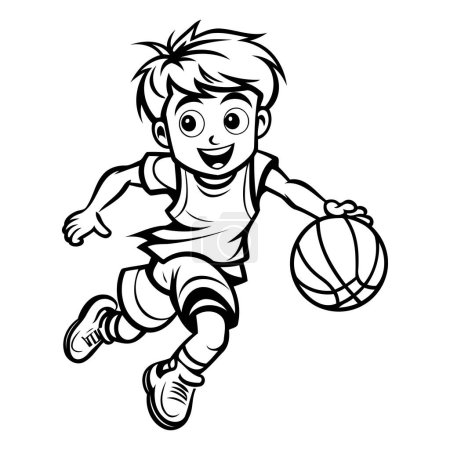 Illustration for Vector illustration of a boy playing basketball isolated on a white background. - Royalty Free Image