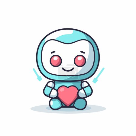 Illustration for Cute cartoon robot holding heart. Vector illustration in doodle style. - Royalty Free Image