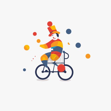 Téléchargez les illustrations : Clown sur une illustration vectorielle de vélo. Style design plat avec ombre longue. - en licence libre de droit
