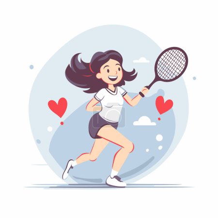 Ilustración de Jugadora de tenis con raqueta. Ilustración vectorial en estilo de dibujos animados. - Imagen libre de derechos