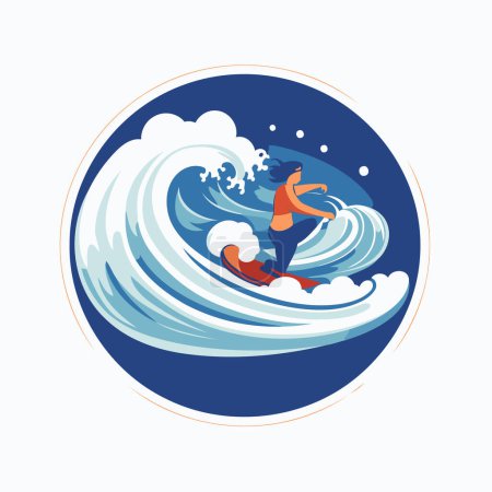 Illustration for Snowboarder surfing on a wave. Vector illustration in flat style - Royalty Free Image