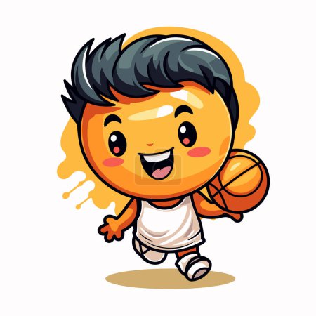 Téléchargez les illustrations : Illustration vectorielle de personnage de mascotte de joueur de basketball de bande dessinée mignon. - en licence libre de droit