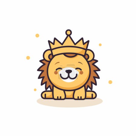 Ilustración de Rey León. Lindo animal de dibujos animados con corona. Ilustración vectorial - Imagen libre de derechos