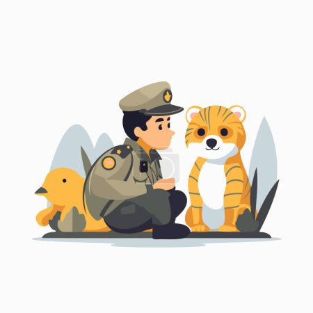 Illustration for Cartoon animal police officer with dog and cat. vector illustration. - Royalty Free Image