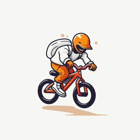 Illustration for Vector illustration of a man riding a bike. Cyclist in helmet and helmet. - Royalty Free Image