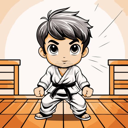 Ilustración de Caricatura karate boy. Ilustración vectorial de un niño karate. - Imagen libre de derechos