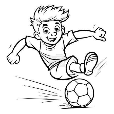 Illustration for Boy playing soccer - Black and White Cartoon Illustration. Vector Art - Royalty Free Image