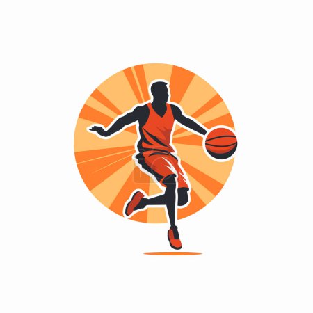 Illustration for Basketball player logo template. Vector illustration of basketball player with ball - Royalty Free Image