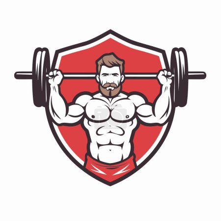 Illustration for Bodybuilder with barbell. Fitness club emblem. Vector illustration. - Royalty Free Image