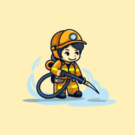 Ilustración de Personaje de dibujos animados bombero. Ilustración vectorial de un bombero en uniforme y casco. - Imagen libre de derechos