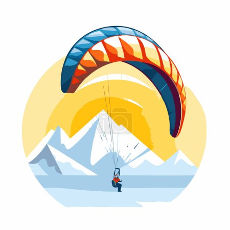 Illustration for Paraglider in the mountains. Flat style vector illustration. - Royalty Free Image