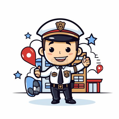 Illustration for Policeman with Map Pointer - Cute cartoon character design - Royalty Free Image