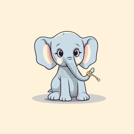 Téléchargez les illustrations : Éléphant mignon avec une clé dans la bouche. Illustration vectorielle. - en licence libre de droit