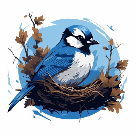 Téléchargez les illustrations : Blue tit bird in the nest. Vector illustration of a bird. - en licence libre de droit