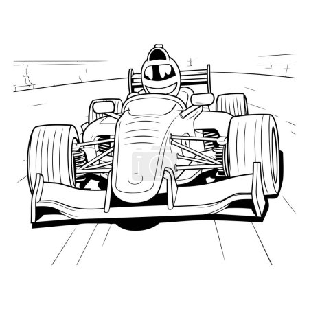 Ilustración de Esbozo de un coche de carreras vintage. Ilustración vectorial en blanco y negro. - Imagen libre de derechos