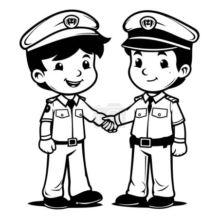 Illustration for Illustration of a boy and a girl in police uniform shaking hands - Royalty Free Image