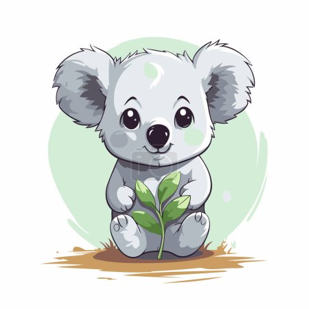 Téléchargez les illustrations : Mignon koala dessin animé avec une feuille verte. Illustration vectorielle. - en licence libre de droit