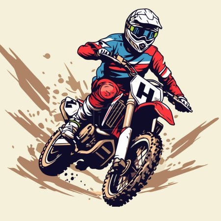 Illustration for Motocross rider on the race. Vector illustration. Grunge style. - Royalty Free Image