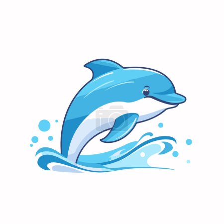 Téléchargez les illustrations : Un dauphin qui saute de l'eau. Illustration vectorielle sur fond blanc. - en licence libre de droit