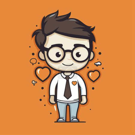 Illustration for Cute cartoon boy with glasses and tie. Vector illustration for your design - Royalty Free Image