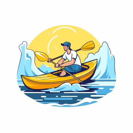 Illustration for Kayaking in the sea. Vector illustration in cartoon style on white background. - Royalty Free Image