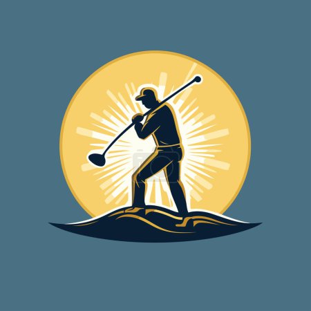 Illustration for Golf player hits the ball with a club. Vector illustration. - Royalty Free Image