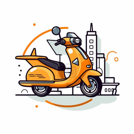 Ilustración de Scooter moderno en la ciudad. Ilustración vectorial sobre fondo blanco. - Imagen libre de derechos