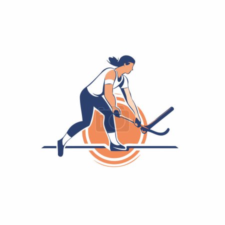Illustration for Hockey player vector logo design template. Professional hockey player logo. - Royalty Free Image