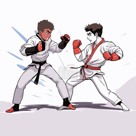 Illustration for Martial arts vector illustration. Two karate fighters in action. - Royalty Free Image