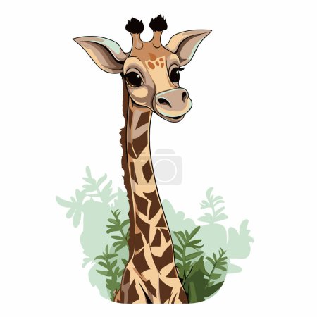 Téléchargez les illustrations : Illustration d'une jolie girafe avec des feuilles en arrière-plan. - en licence libre de droit