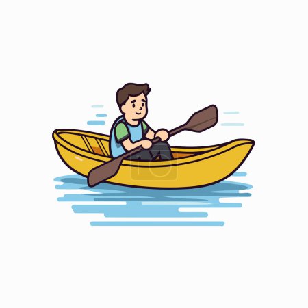 Illustration for Man in a canoe on the water. Flat style vector illustration. - Royalty Free Image