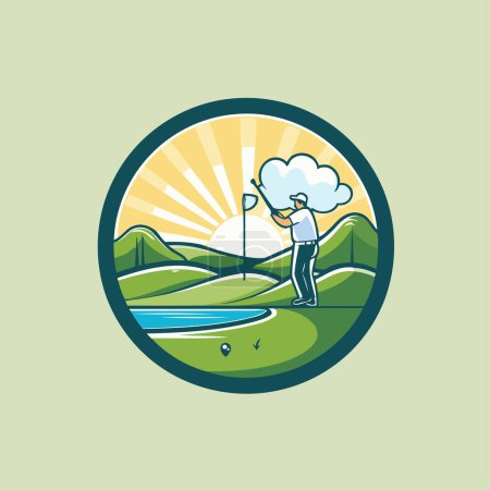 Illustration for Vector illustration of a golfer playing golf on a golf course. - Royalty Free Image