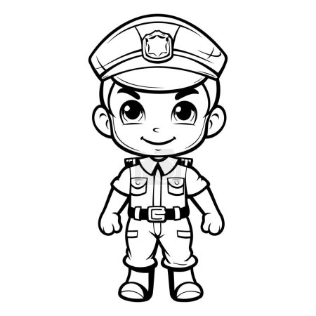 Illustration for Coloring book for children: Boy in police uniform (policeman) - Royalty Free Image