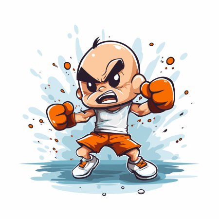 Illustration for Angry bald man with boxing gloves. Vector illustration on white background. - Royalty Free Image
