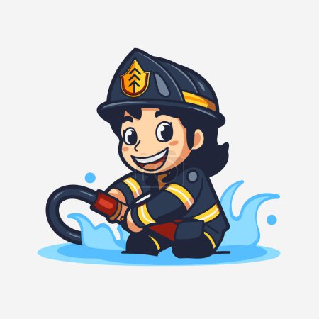 Téléchargez les illustrations : Personnage de dessin animé pompier. Joli pompier en uniforme. Illustration vectorielle - en licence libre de droit
