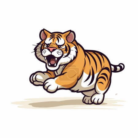 Téléchargez les illustrations : Illustration vectorielle d'un tigre courant à bouche ouverte. Isolé sur fond blanc. - en licence libre de droit
