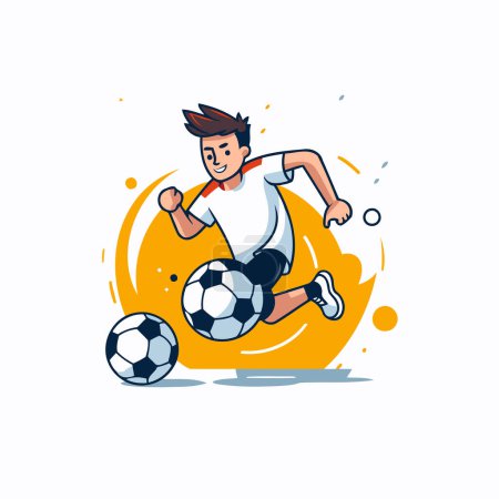 Téléchargez les illustrations : Un footballeur donne un coup de pied au ballon. Illustration vectorielle dans le style dessin animé. - en licence libre de droit