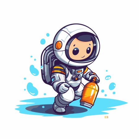 Illustration for Astronaut with a bottle of water in his hand. Vector illustration. - Royalty Free Image