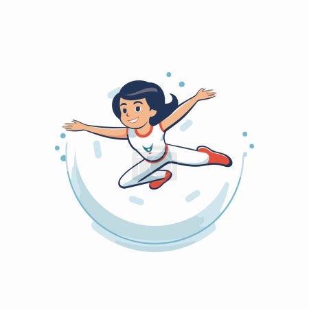 Illustration for Happy little girl in sportswear jumping on snow. Vector illustration - Royalty Free Image