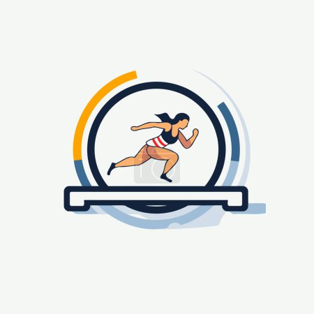 Illustration for Running woman in the circle. Modern flat design vector illustration concept. - Royalty Free Image