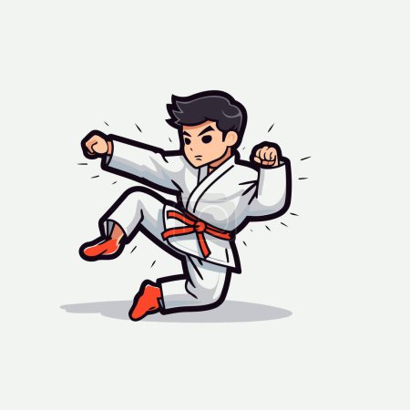 Ilustración de Taekwondo dibujos animados de combate. Ilustración vectorial de un luchador taekwondo. - Imagen libre de derechos