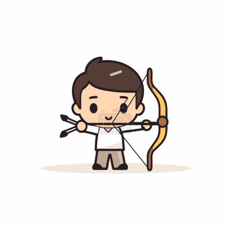 Illustration for Cute boy aiming with bow and arrow. cartoon vector illustration. - Royalty Free Image