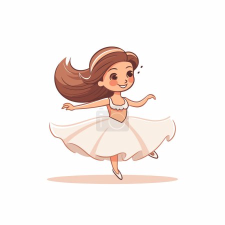 Téléchargez les illustrations : Petite ballerine mignonne dans un tutu blanc dansant vecteur Illustration - en licence libre de droit
