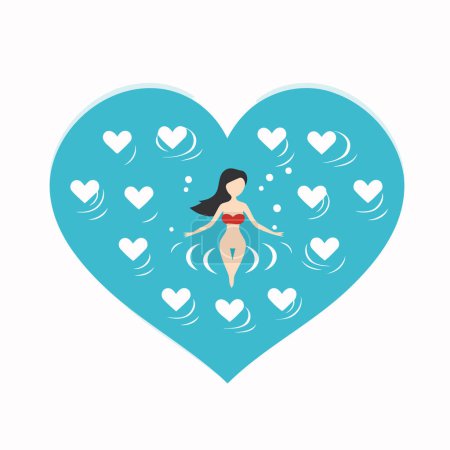 Illustration for Vector illustration of a girl swimming in the pool in a heart shape. - Royalty Free Image