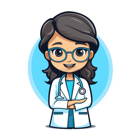 Illustration for Cartoon female doctor with stethoscope and glasses. Vector illustration. - Royalty Free Image