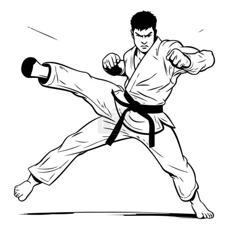 Illustration for Taekwondoial arts. karate. Black and white vector illustration. - Royalty Free Image