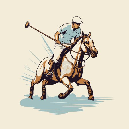Ilustración de Jugador de polo caballo con pelota. Ilustración vectorial en estilo retro - Imagen libre de derechos